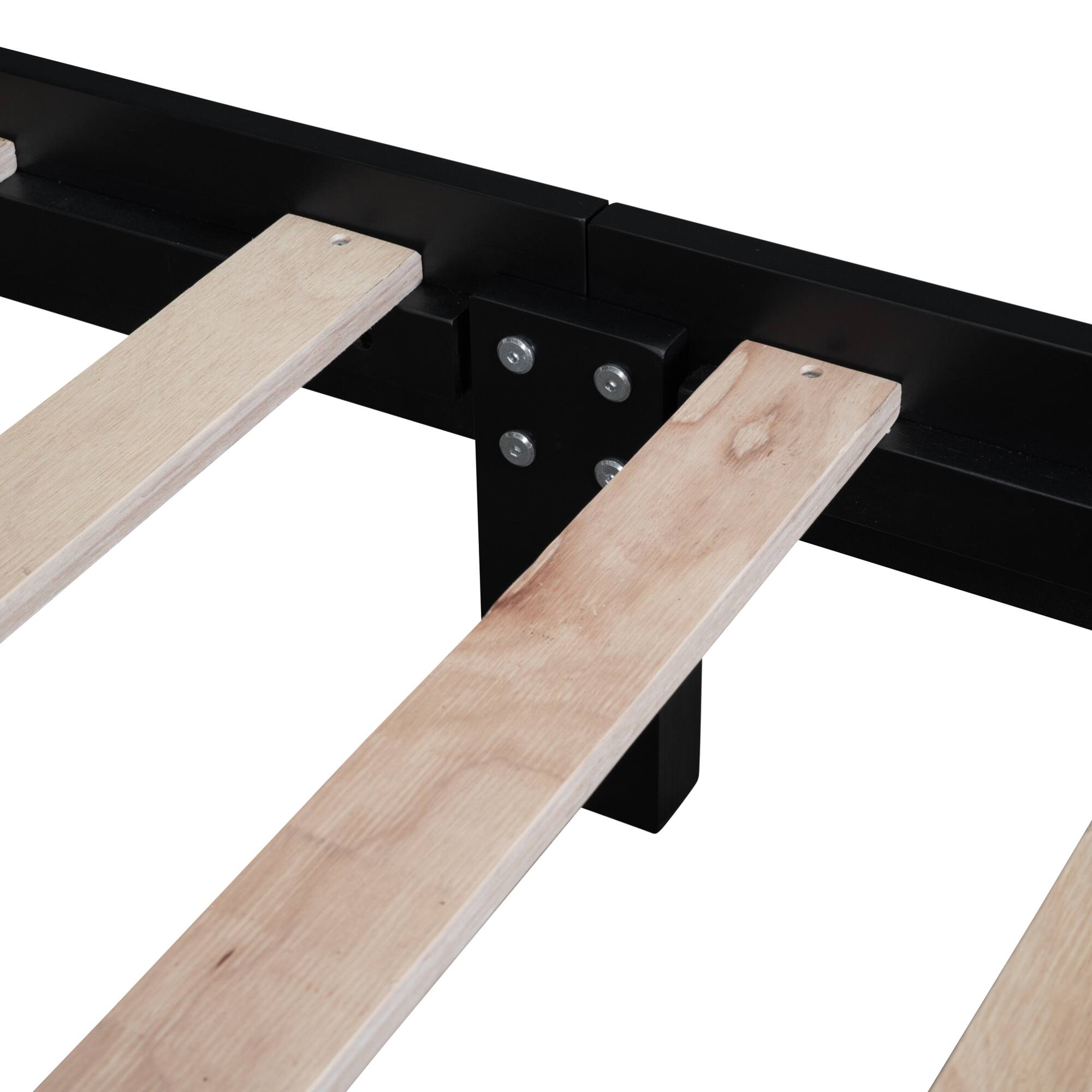 Alt View 8. GOODSILO - Full Size Retro Wood Platform Bed Frame with Wooden Slat Support and Elegant Headboard - Black.