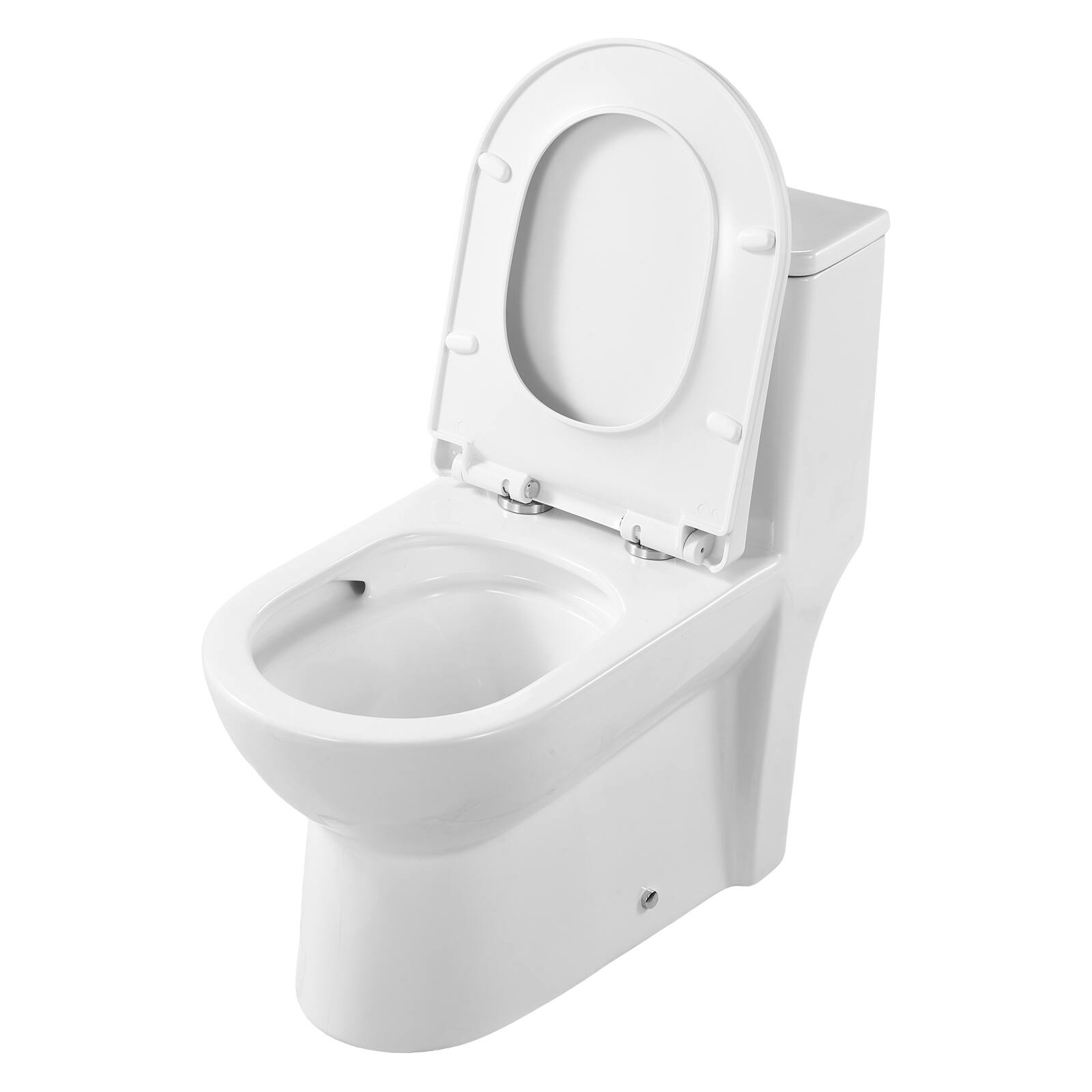 Alt View 5. VEVOR - One-Piece Toilet, Elongated Toilet Vortex Left Flush 1.28 GPF, Toilets for Bathroom with Comfortable Chair Seat - Bright white + silver.