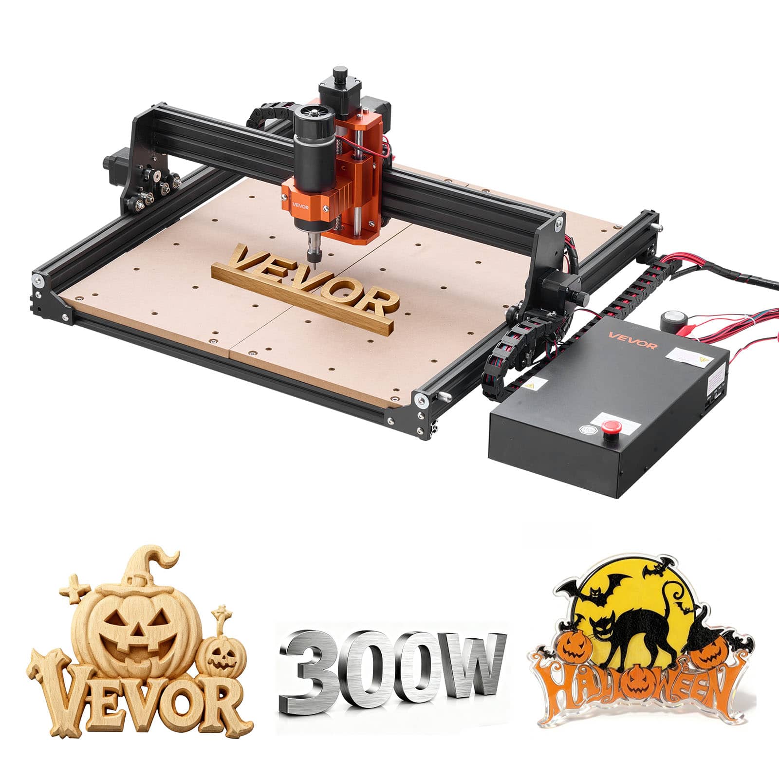 VEVOR - CNC Router Machine, 300W Spindle, 3-Axis Wood Engraving Milling Machine, with 15.75 x 15.75 x 2.36 in Working Area - Orange + Black