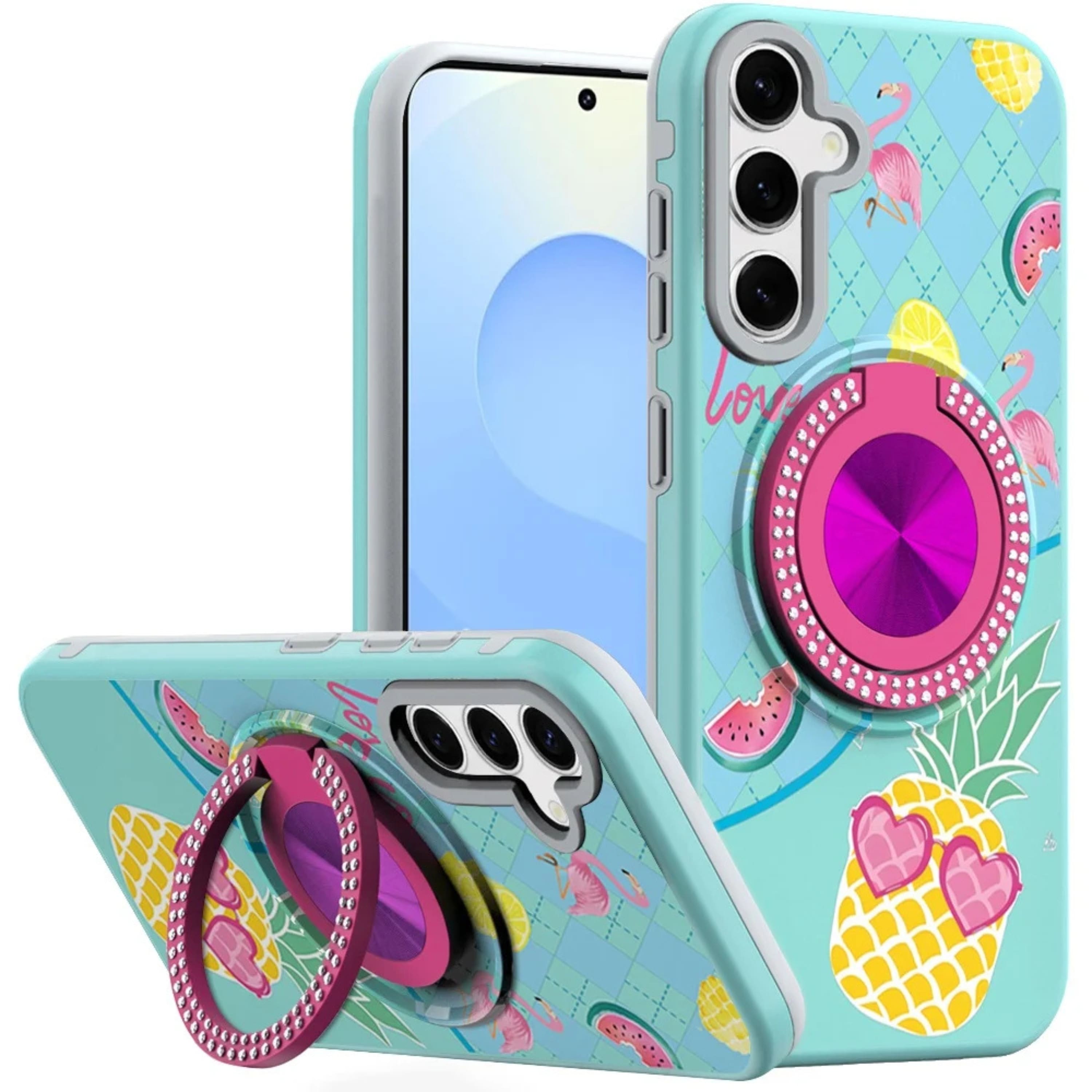 Kitcheniva - Printed Design Ring Stand Case With Tempered Glass For Samsung S25 Plus S24 Plus - Pineapple price history on PriceWatchPro