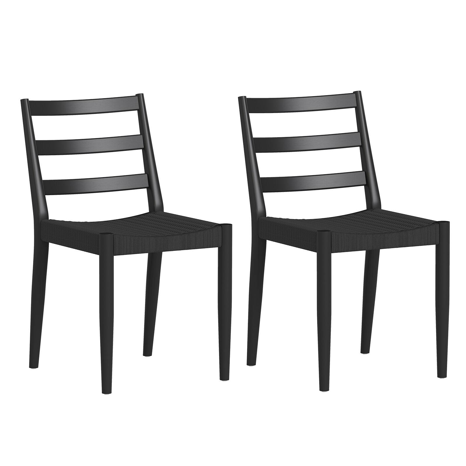 Alt View 6. Bestier - Dining Chairs with Curved Wooden Backrest, Woven Rope Seat and Solid Wood Tapered Legs - black.
