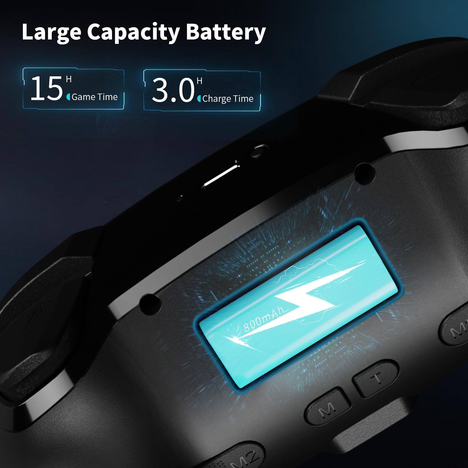 Large Capacity Battery

15 H Game Time

3.0 H Charge Time

800mAh