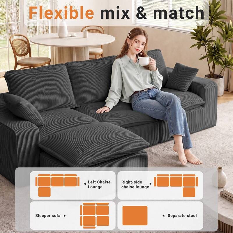 Flexible mix & match

- Left Chaise Lounge
- Right-side chaise lounge
- Sleeper sofa
- Separate stool