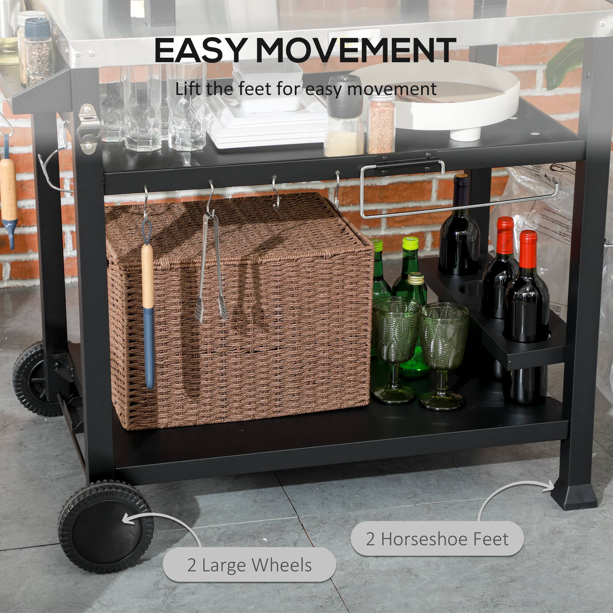 EASY MOVEMENT  
Lift the feet for easy movement  

2 Large Wheels  
2 Horseshoe Feet