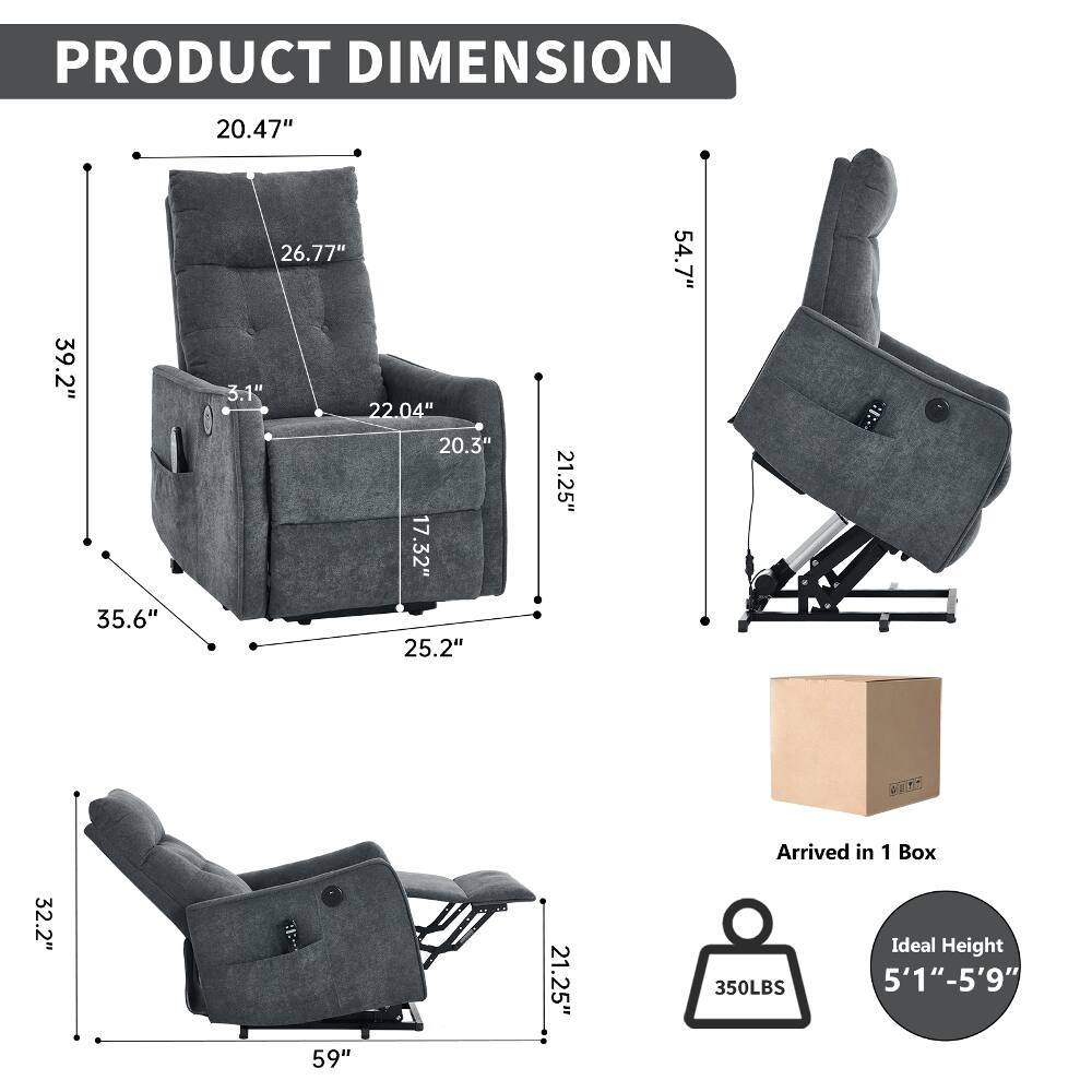 PRODUCT DIMENSION  
20.47"  
39.2"  
35.6"  
26.77"  
3.1"  
22.04"  
20.3"  
17.32"  
25.2"  
21.25"  
54.7"  
32.2"  
59"  
21.25"  

Arrived in 1 Box  
Ideal Height 350LBS 5'1"-5'9"