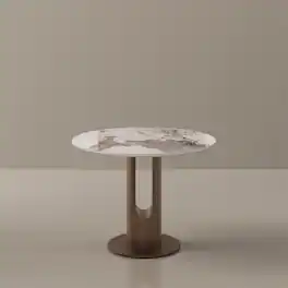 POVISON - 35" Modern Bistro Table for Breakfast Nook & Compact Spaces, Glossy Sintered Stone Top with Bronze Metal Base - Pandora