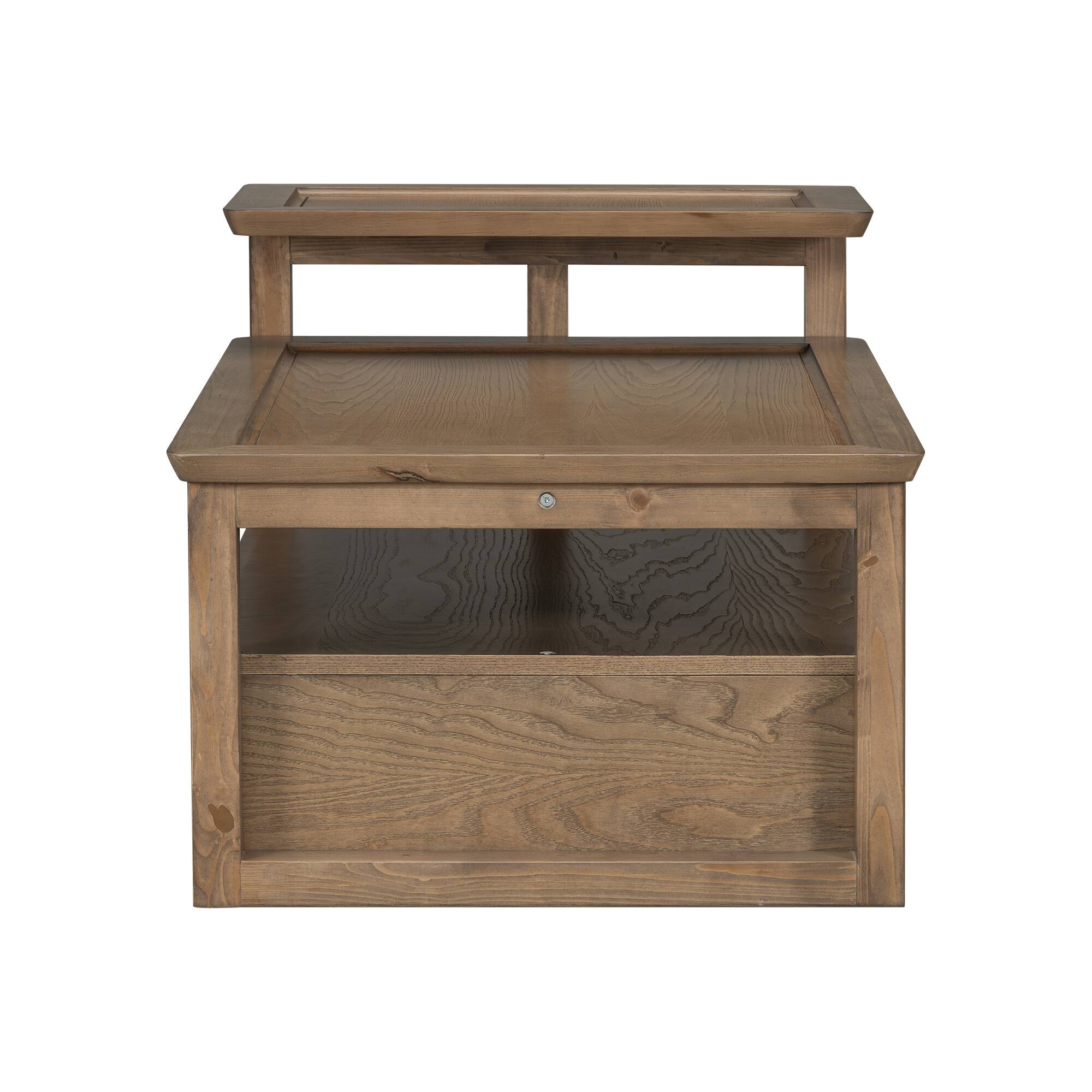 Alt View 2. Bestier - Modern Coffee Table with Dual Tabletops 1 Shelf and Rattan Drawer Mid Century Accent Table for Living Room - Brown.