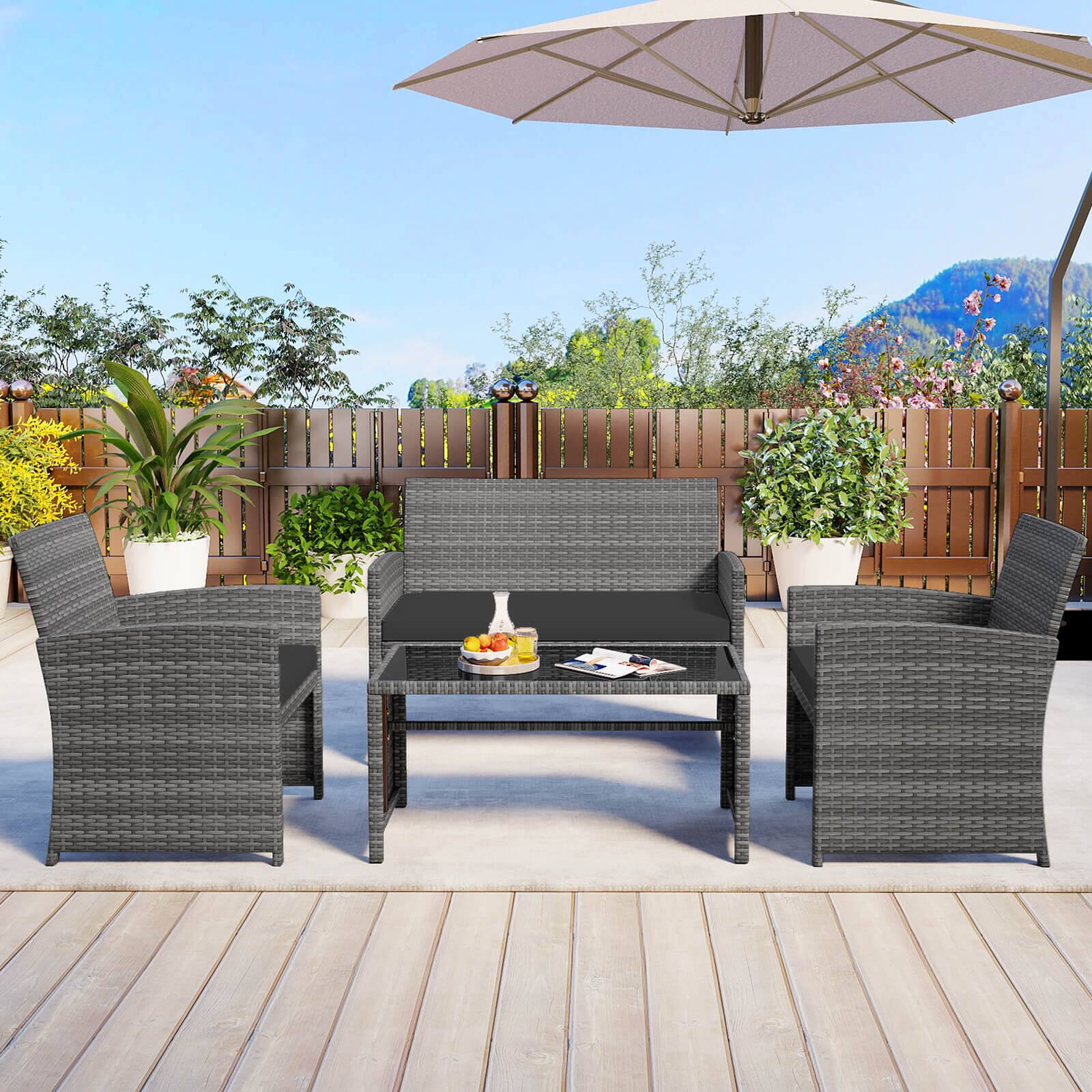 Alt View 3. Costway - Costway 8 PCS Patio Conversation Set with Seat Cushions & Tempered Glass Tabletop, Outdoor - Black,Gray.