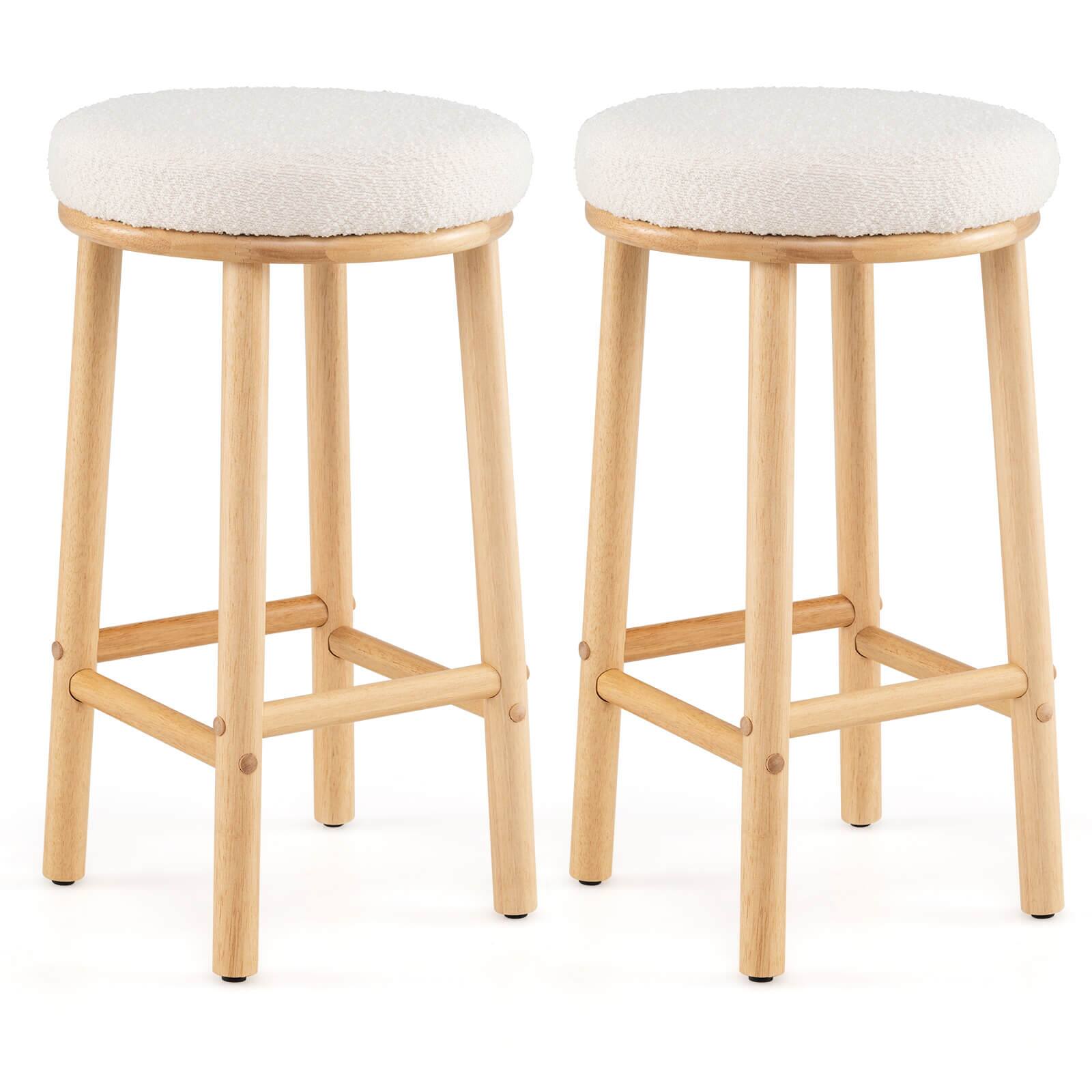 Front. Costway - Costway 27" Bar Stools Set of 2 Upholstered Barstools with Boucle Fabric Seats Footrests - White,Natural.