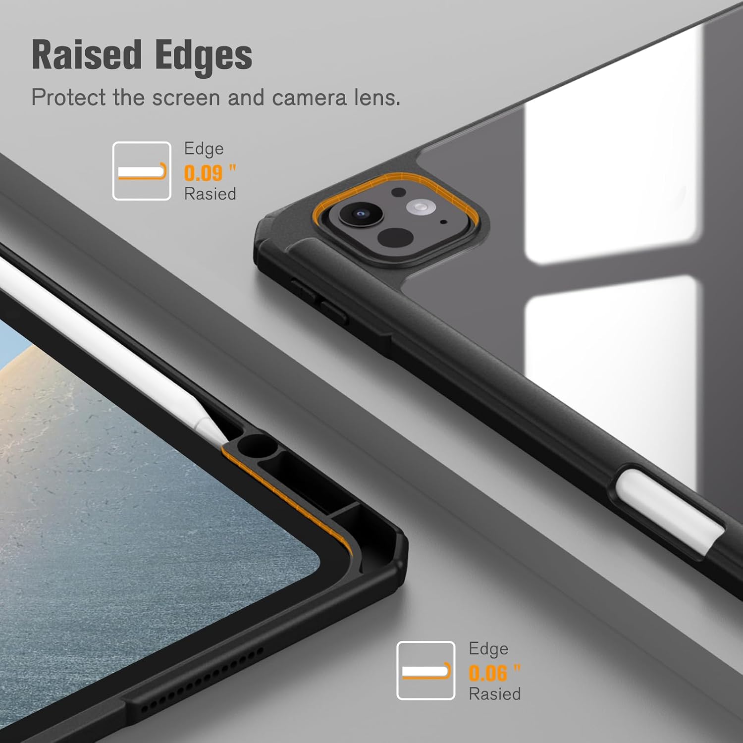 Raised Edges Protect the screen and camera lens.

Edge 0.09" Raised

Edge 0.06" Raised