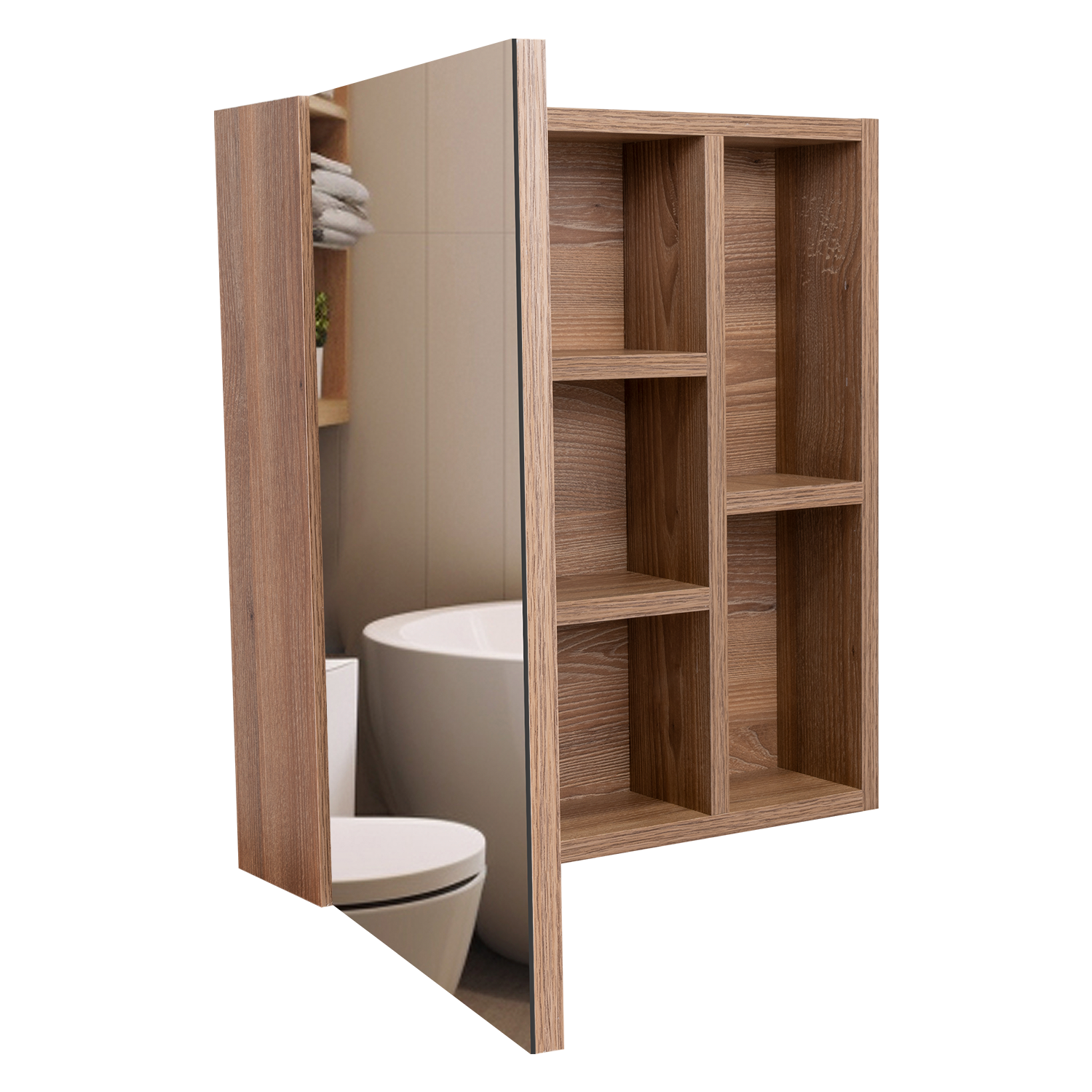 Alt View 1. TuHome - Labelle Medicine Cabinet With Mirror, Five Internal Shelves, Single Door - Pine.