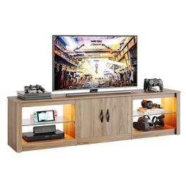 Bestier - 71-inch Gaming TV Stand with RGB Lights & Adjustable Glass Shelves, Walnut - Pinewood