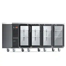 Coolake - 92" 32.5 Cu.Ft. 2 Commercial Glass Door Back Bar Cooler with Stainless Steel Top LED Lighting, 33-41℉ - Black