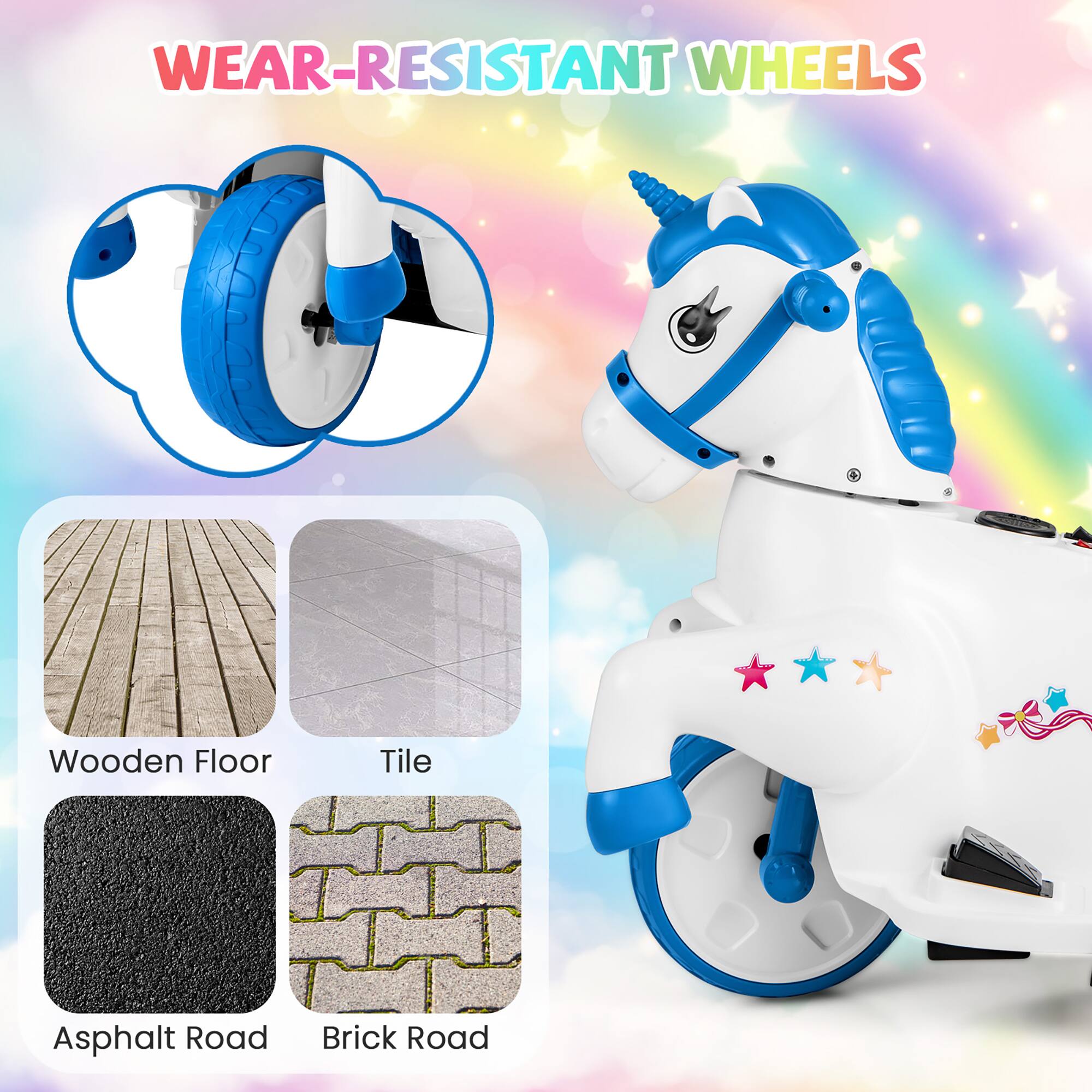 WEAR-RESISTANT WHEELS

- Wooden Floor
- Tile
- Asphalt Road
- Brick Road