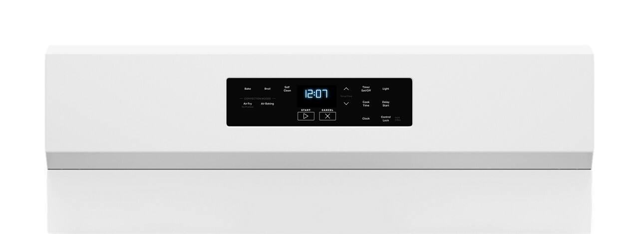 - Bake
- Broil
- Self Clean
- Air Fry
- Air Baking
- Timer Off
- Cook Time
- Delay Start
- Clock
- Light
- Start
- Cancel