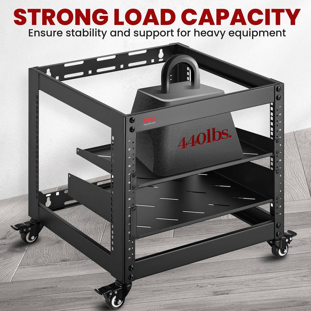 STRONG LOAD CAPACITY  
Ensure stability and support for heavy equipment  
PYLE Phi.com 440lbs.
