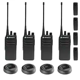 Motorola - CP100D Analog UHF Portable Non-Display Two Way Radio, 16 Channel, 4 Watt - 4 Pack Bundle - Black