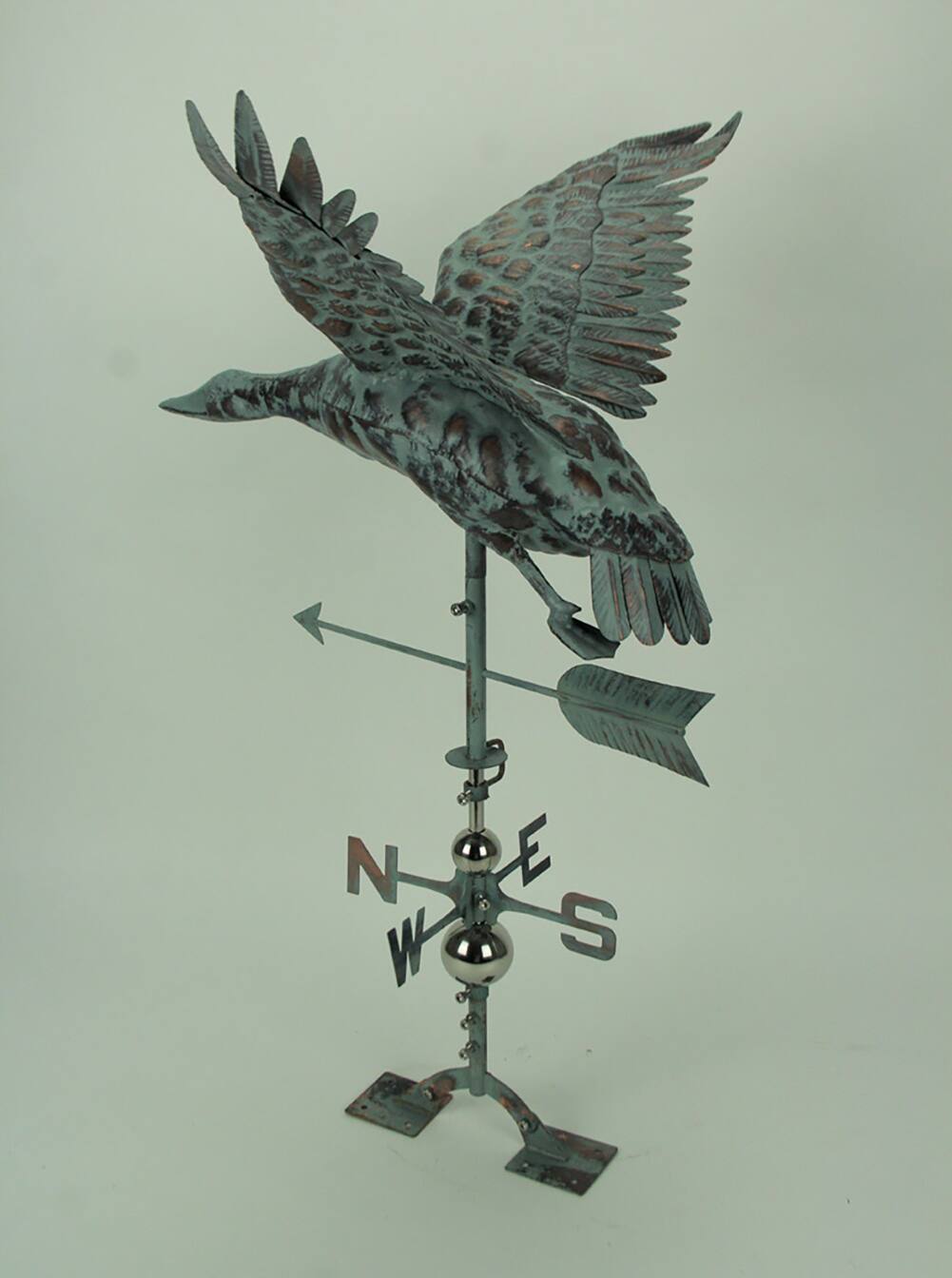 Alt View 1. Zeckos - Verdigris Patina Metal Flying Duck Weathervane with Roof Mount - Green.
