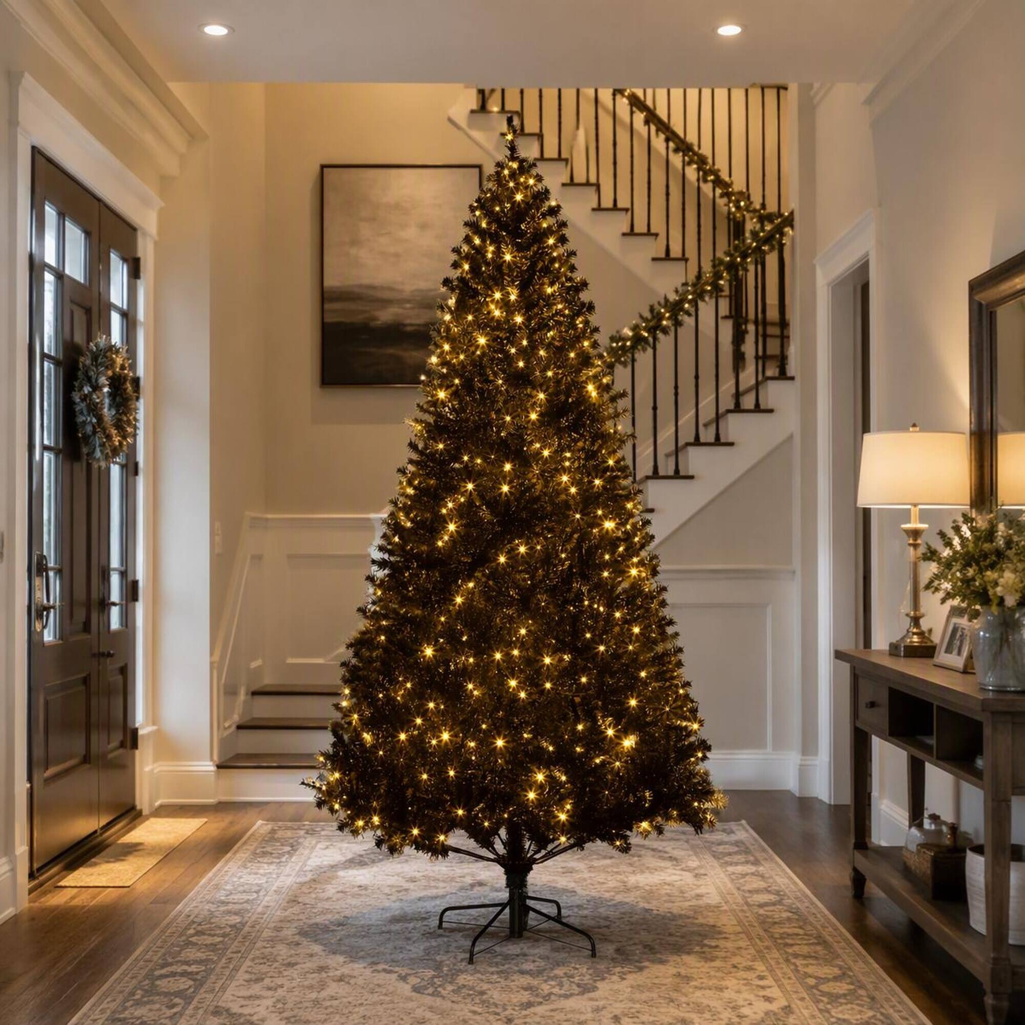 Alt View 1. RYHNUYNE - 7.5 FT Tall Pre-Lit Artificial Christmas Tree, Realistic Branches Hinged Design Easy Assembly Warm Holiday Home Decor - Black.