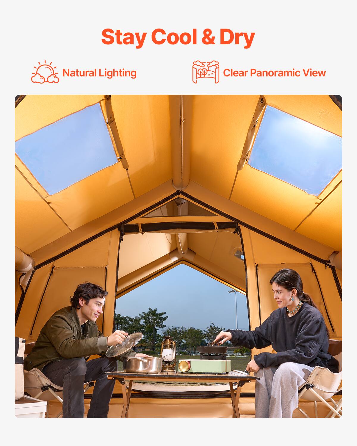 Stay Cool & Dry
Natural Lighting
Clear Panoramic View