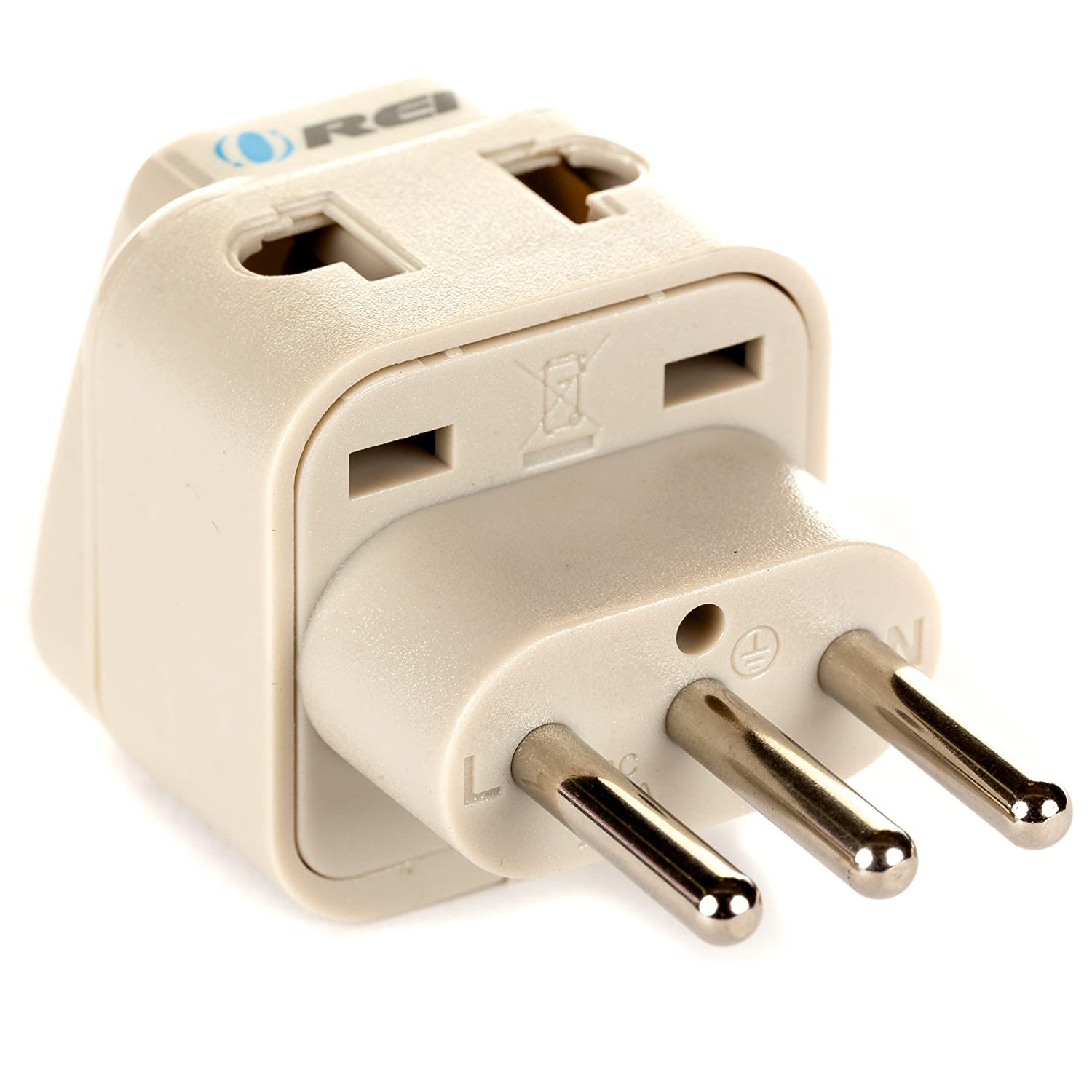 Orei - Grounded Universal 2-in-1 Plug Adapter – Type L for Italy, Uruguay & More - Beige
