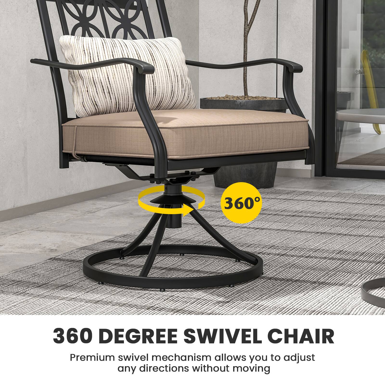 360 DEGREE SWIVEL CHAIR

Premium swivel mechanism allows you to adjust any directions without moving