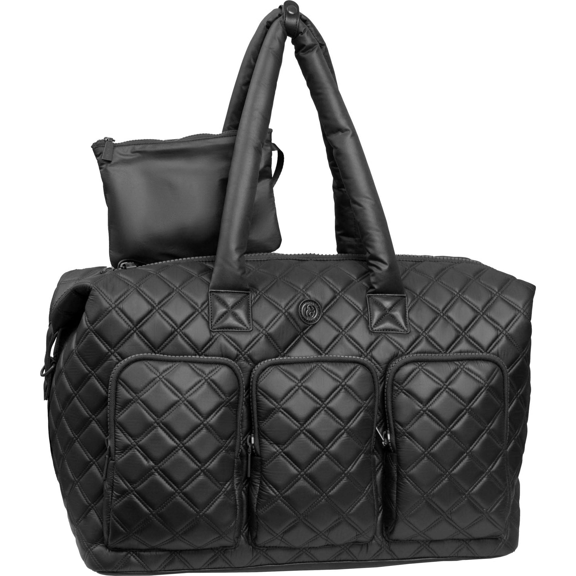 Angle. Joan & David - 22-Inch Diamond Quilted Parachute Nylon 3-Pocket Duffel Bag - 367-BLACK.