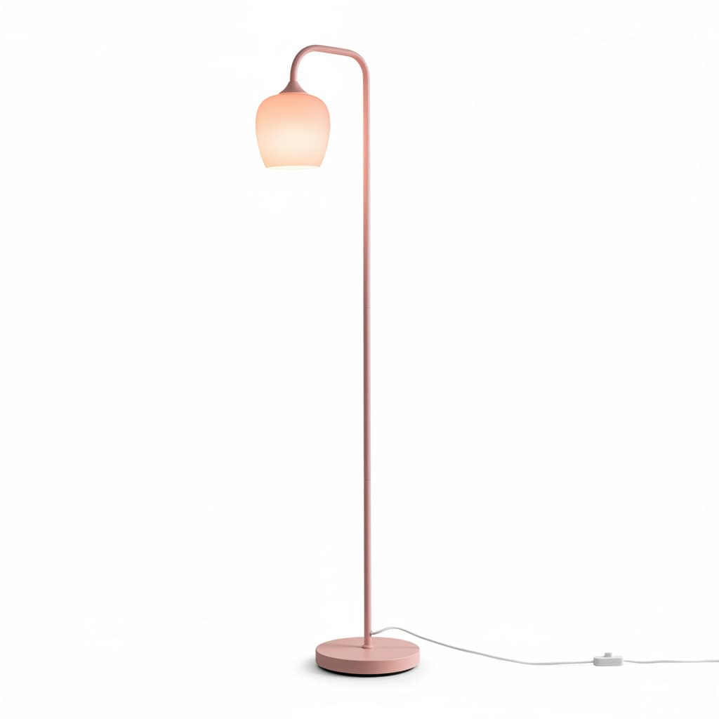 Front. FINEAK - Modern Pink Floor Lamp - Standing Lamp with Glass Shade & LED Bulb | Cute Simple Design - Pink.