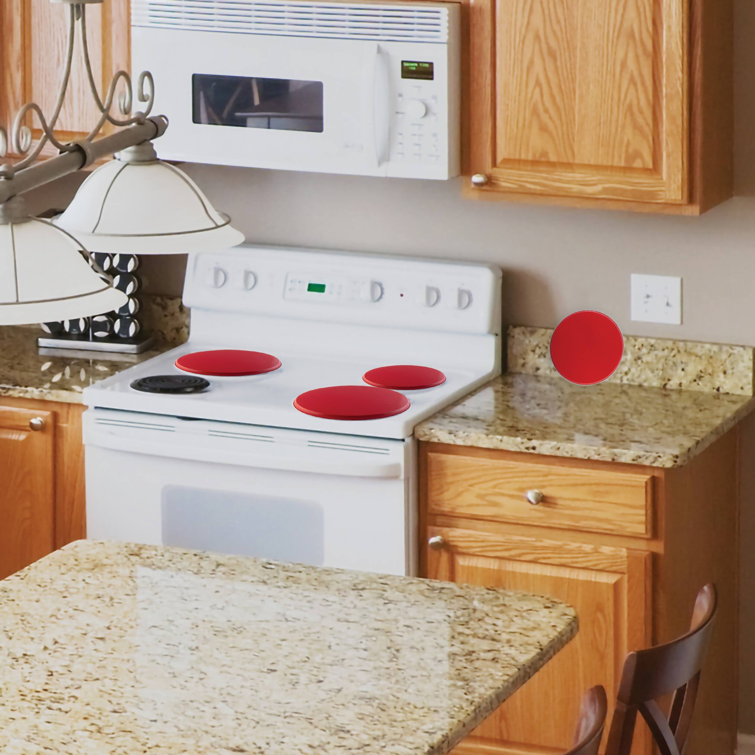 Alt View 5. Range Kleen - 9-Piece 17 x 20-inch Black Matte Counter Mat and 4-pk Mushroom Love and 4-pk Solid Red Burner Cover Sets.