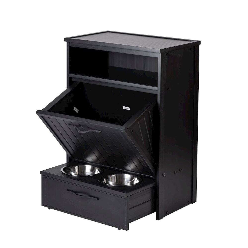 Front. New Age Pet - Brea Dog Food Pantry Double Dog Bowl-Espresso Black - Black.