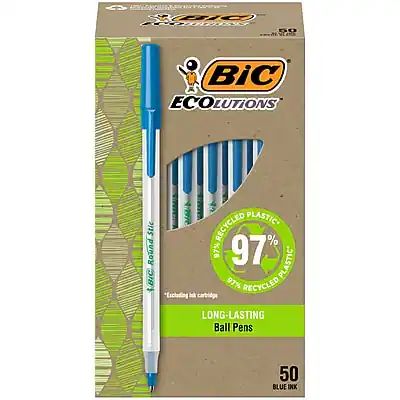 BIC ECOLOGIES
97% RECYCLED PLASTIC
97% RECYCLED
*Excluding cartridge
LONG-LASTING Ball Pens
50 BLUE INK
