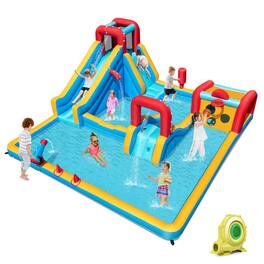 Costway - Inflatable Water Park with Climbing Wall Boxing Post Basketball Rim 735W Blower - Multicolor