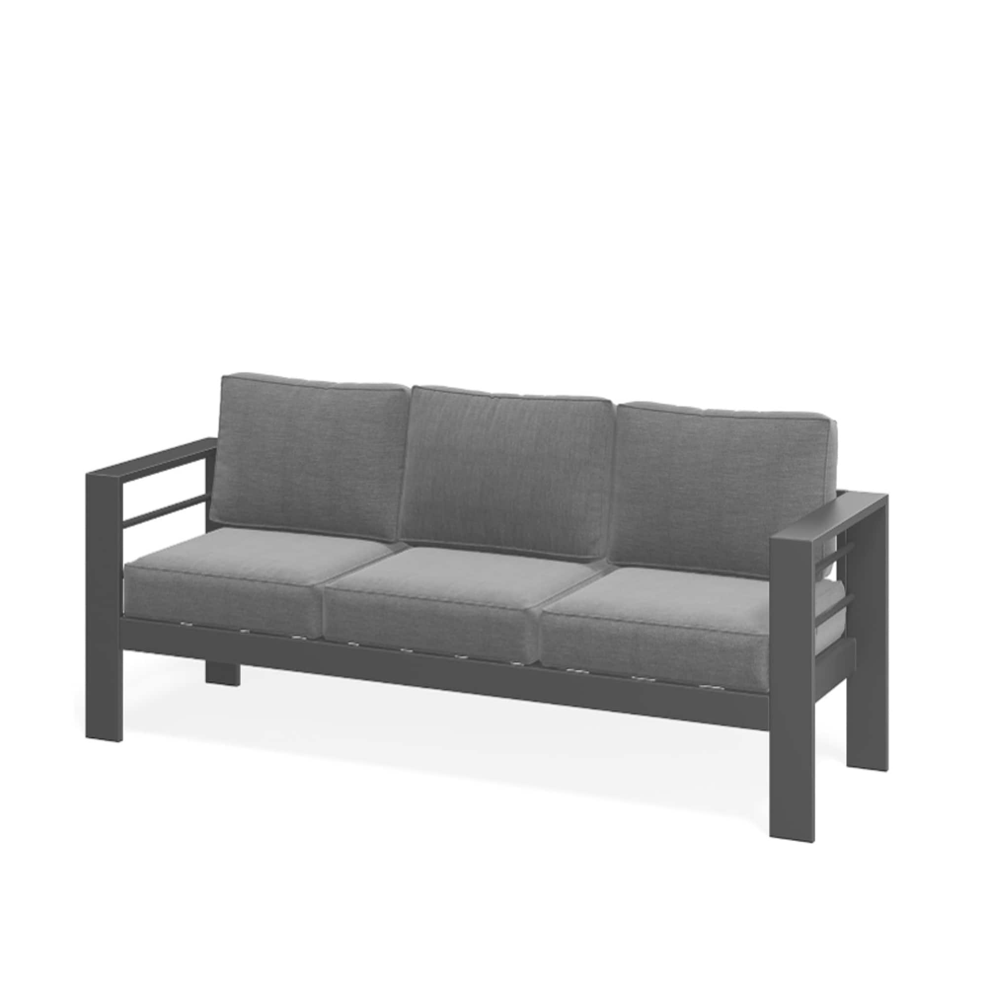 Mondawe - 75" 3-Seat Metal Patio Sofa Couch with Cushions - Gray