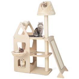 Gymax - 52'' Tall Cat Tree w/ Scratching Post Ball & Board Plush Condo Padded Perch