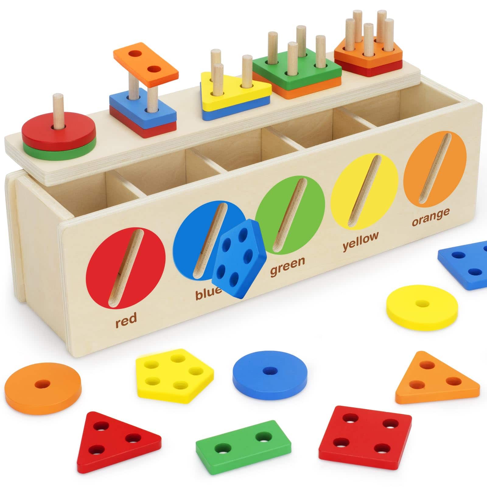 PARKER SLATER - Montessori Toys For 1+ Year Old  Wooden Color & Shape Sorting Matching Box Early Learning 12-18 Month 1 2 3 Ideal