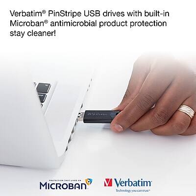 Verbatim® PinStripe USB drives with built-in Microban® antimicrobial product protection stay cleaner!

Microban®
Protecting that lasts

Verbatim
Technology you can trust