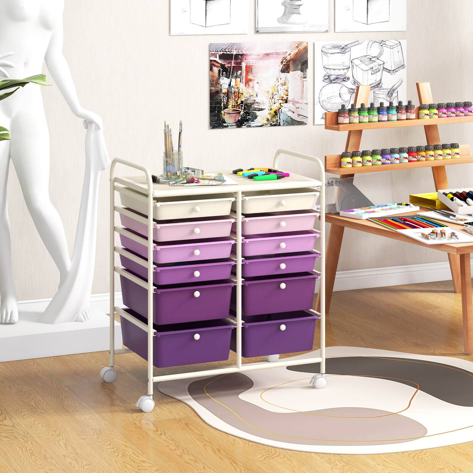 Alt View 3. Costway - Costway 12-Drawer Rolling Storage Cart Organizer Cart with 2 Sizes Plastic Drawers - Purple.