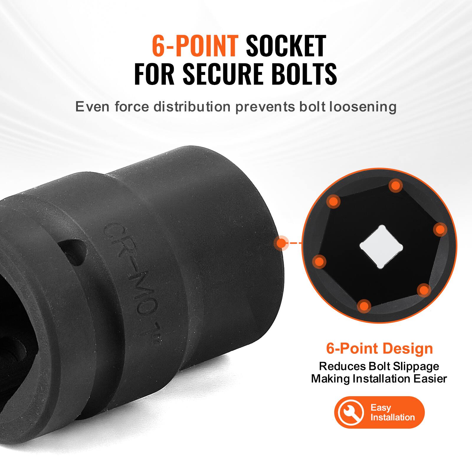 6-POINT SOCKET FOR SECURE BOLTS  
Even force distribution prevents bolt loosening  

6-Point Design  
Reduces Bolt Slippage  
Making Installation Easier  

Easy Installation