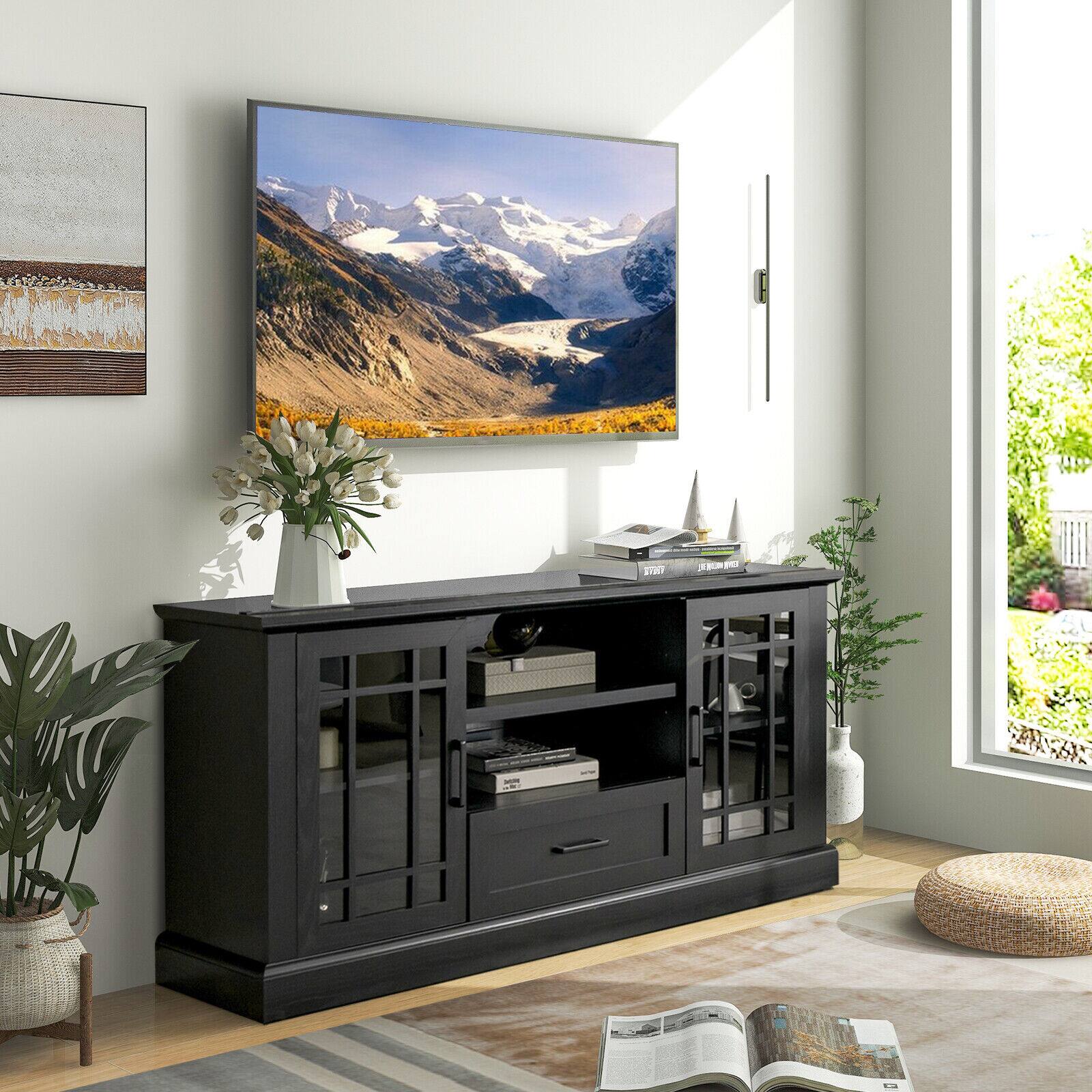 Alt View 8. Ecooso - 70 Inch TV Stand with Glass Doors, Cubbies and Drawer Storage - Black.