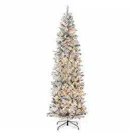 Best Choice Products - 6ft Artificial Pencil Christmas Tree w/ Twinkling Lights, Flocked Pre-Lit Pine, 250 Lights - White Lights