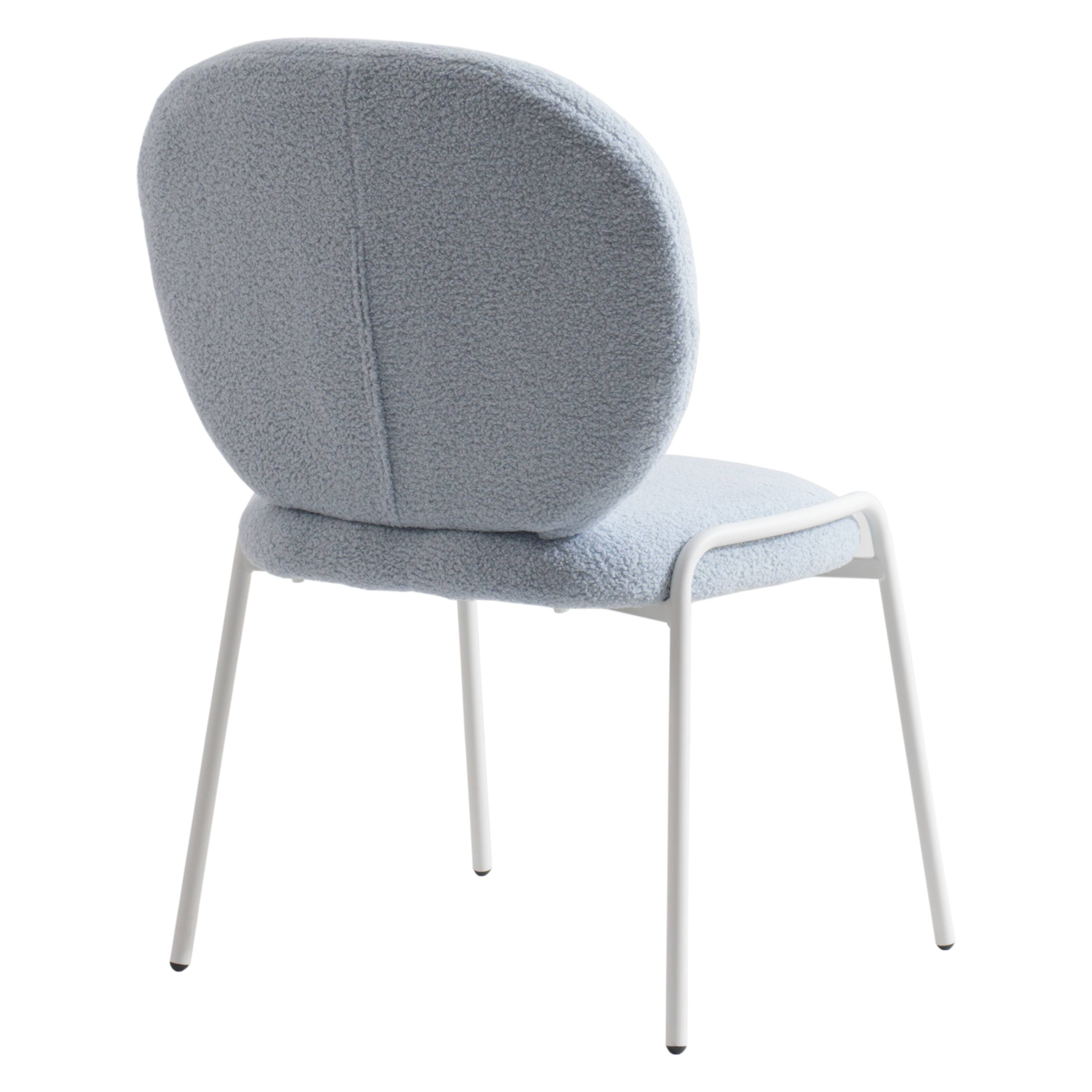 Alt View 2. LeisureMod - Celestial Luxury Boucle Dining Chair, Modern Curved Back Accent Side Chair - Textured Teddy Fabric - Blue.
