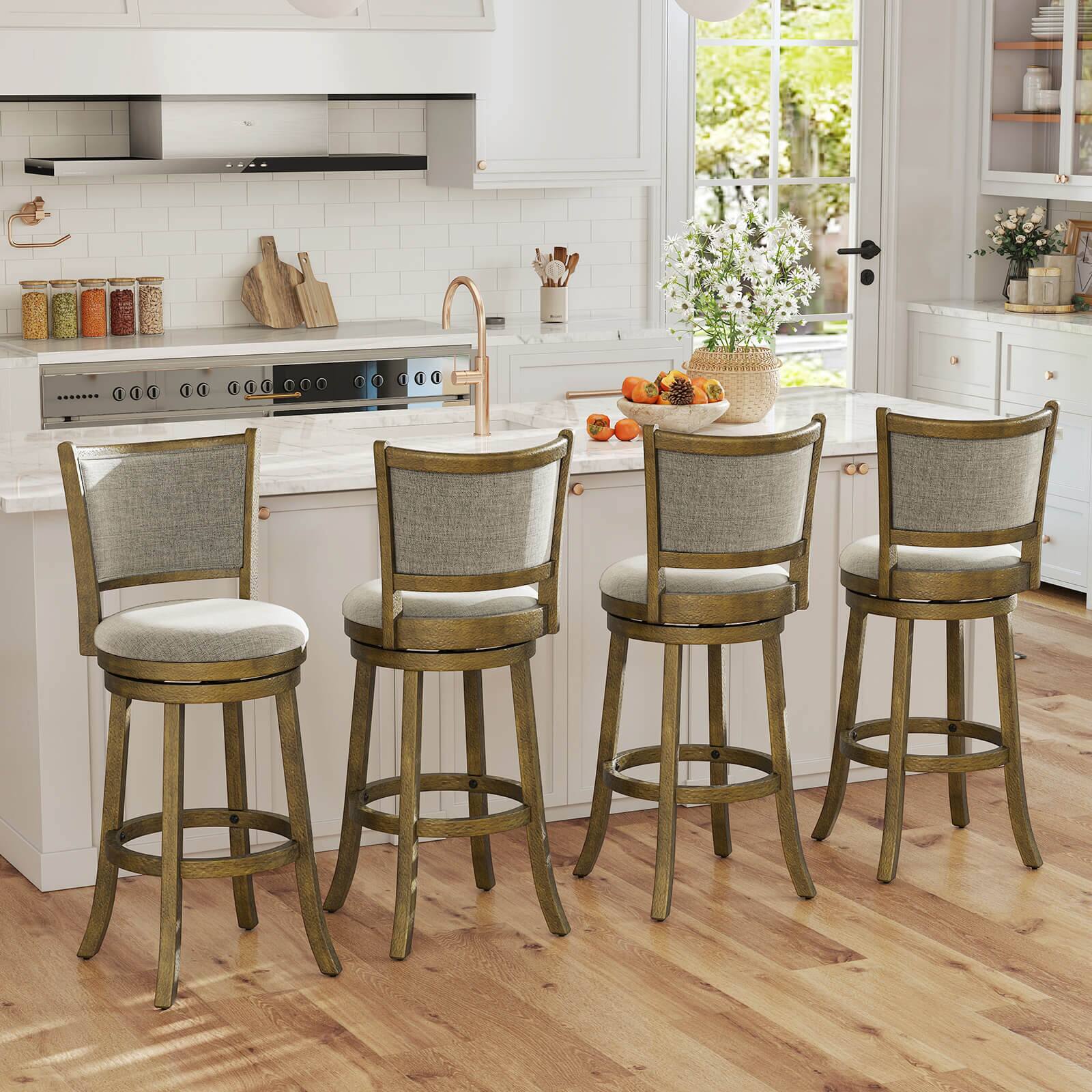 Alt View 1. Costway - Costway 30"Swivel Bar Stools Set of 4, with Backrests and Wood Frame,Upholstered Bar Chairs - Antique Gray,Light Gray.