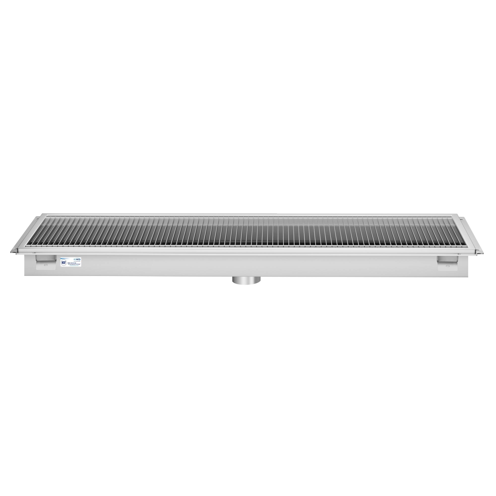 Back. Koolmore - 18" x 60" Stainless Steel Floor Trough Drain, 14-Gauge with Subway-Style Grating & Removable Drain Basket, NSF Listed - Stainless-Steel.