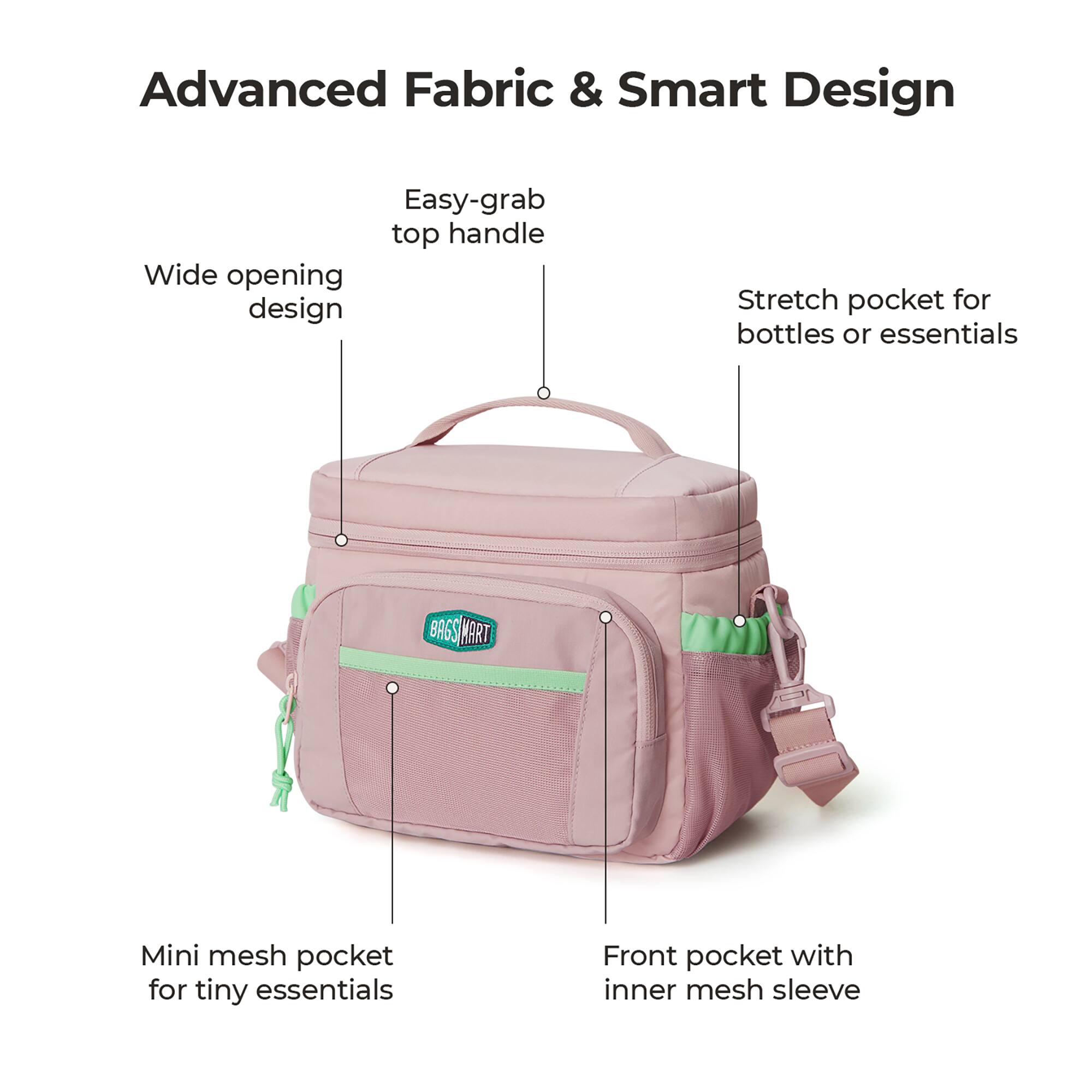Advanced Fabric & Smart Design

- Easy-grab top handle
- Wide opening design
- Stretch pocket for bottles or essentials
- Mini mesh pocket for tiny essentials
- Front pocket with inner mesh sleeve