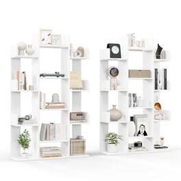 Costway - 2 PCS Bookshelf Tree-Shaped Bookcase with 13 Storage Shelf Rustic Industrial Style - White