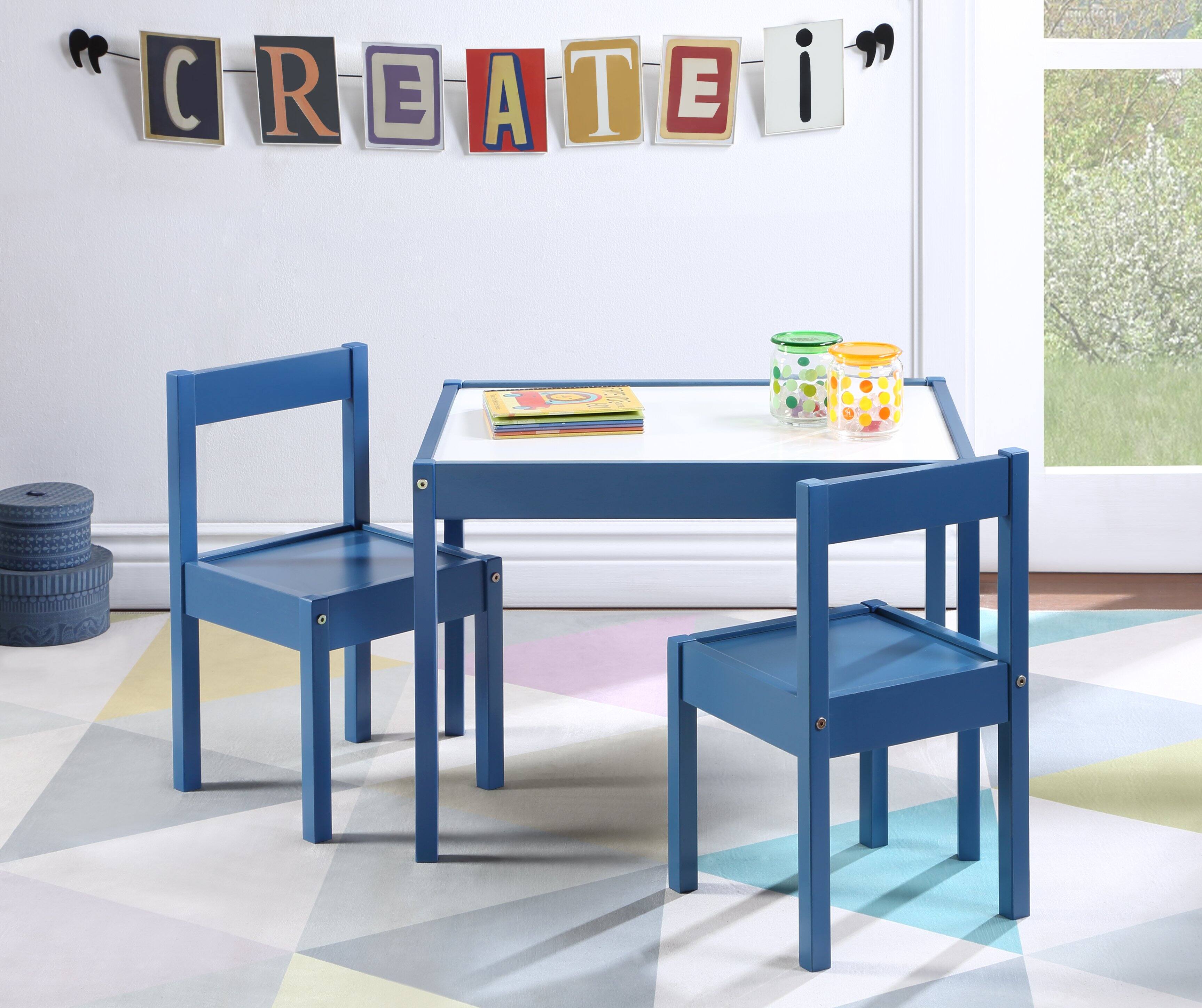 Front. Lirago - Lirago 3-Piece Kids Table and Chairs Set Children Activity Table Toddler Furniture Set Dry Erase Table with Two Chairs - Blue.