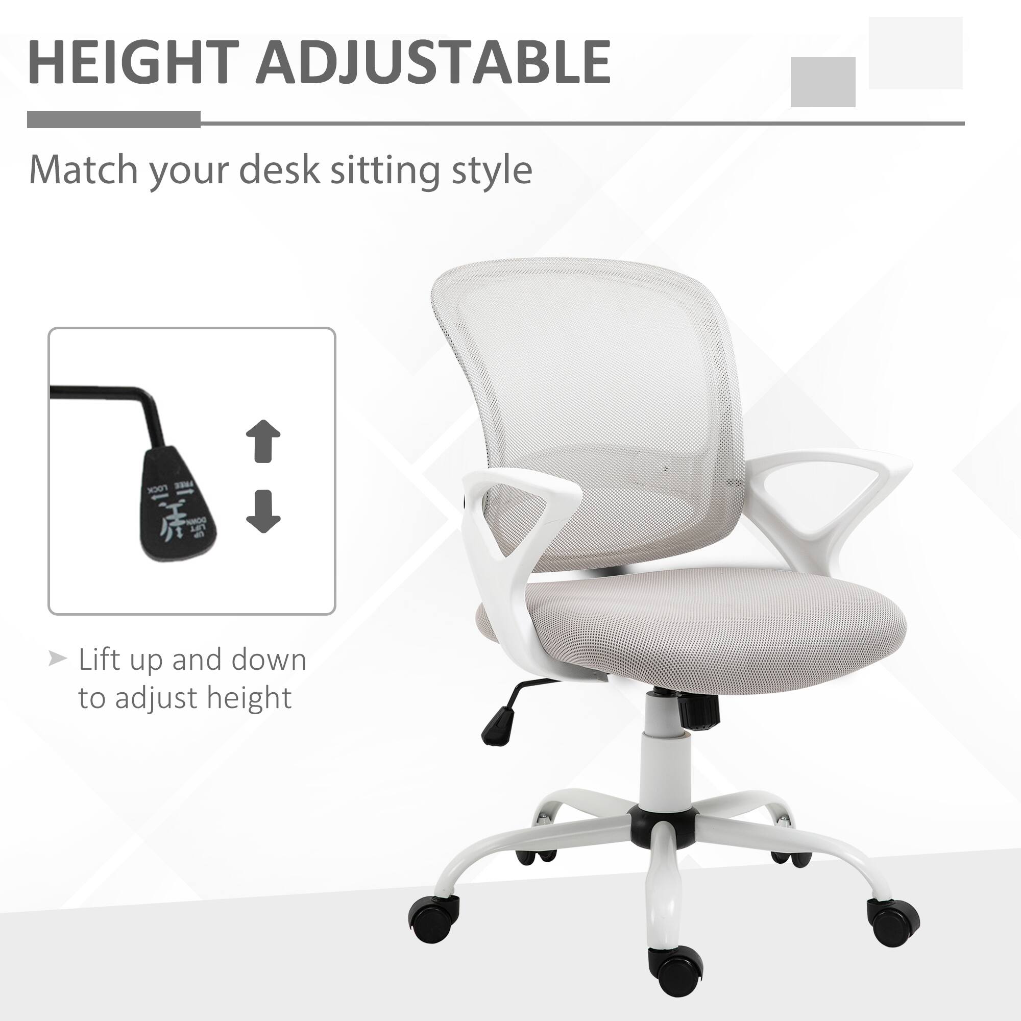 HEIGHT ADJUSTABLE  
Match your desk sitting style  

Lift up and down to adjust height