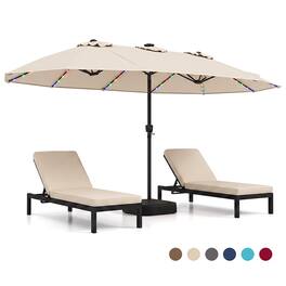 Gymax - 15.5 FT Extra-Large Patio Umbrella w/Base Included 12 Ribs 12 Light Modes - Beige