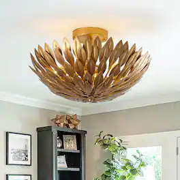 Parrot Uncle - 16 Inch 3-Light Farmhouse Golden Semi-Flush Mount Ceiling Lighting - Gold