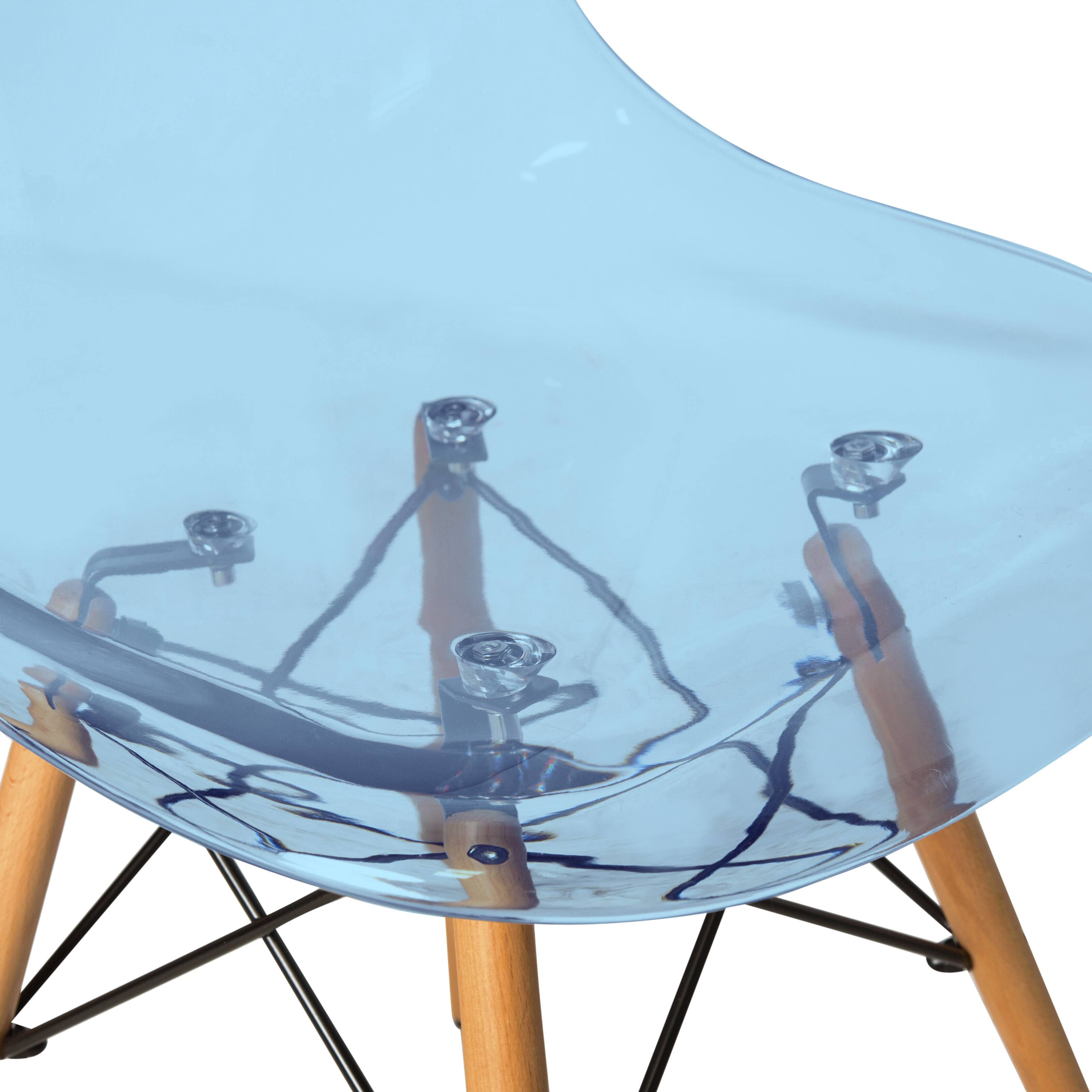 Alt View 2. LeisureMod - Dover Mid-Century Modern Dining Chair, ABS Plastic Seat with Wood Legs - Transparent Blue.
